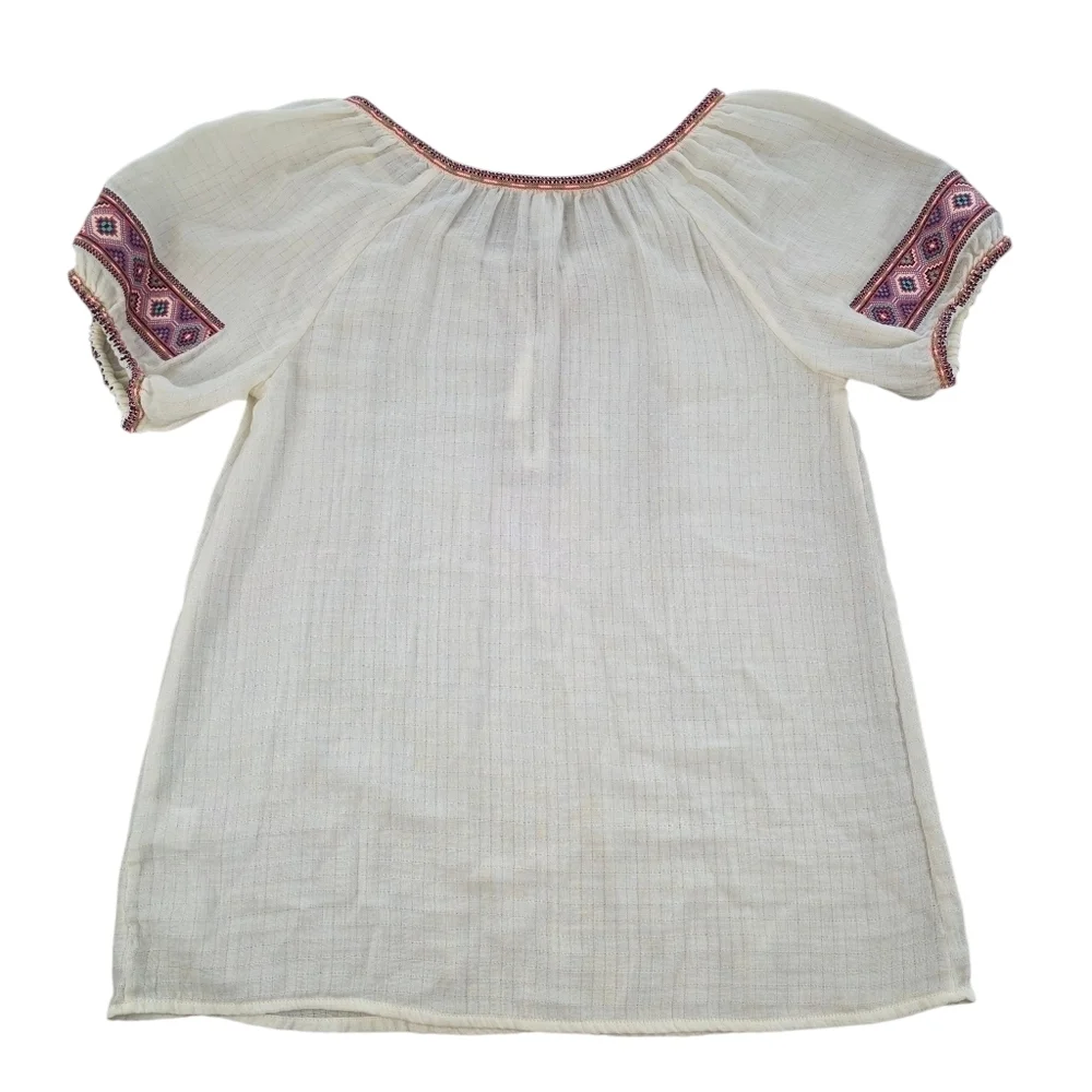 J.Crew Peasant Top Womens XS Cream Embroidered Boho Blouse Gauze Cotton Tunic